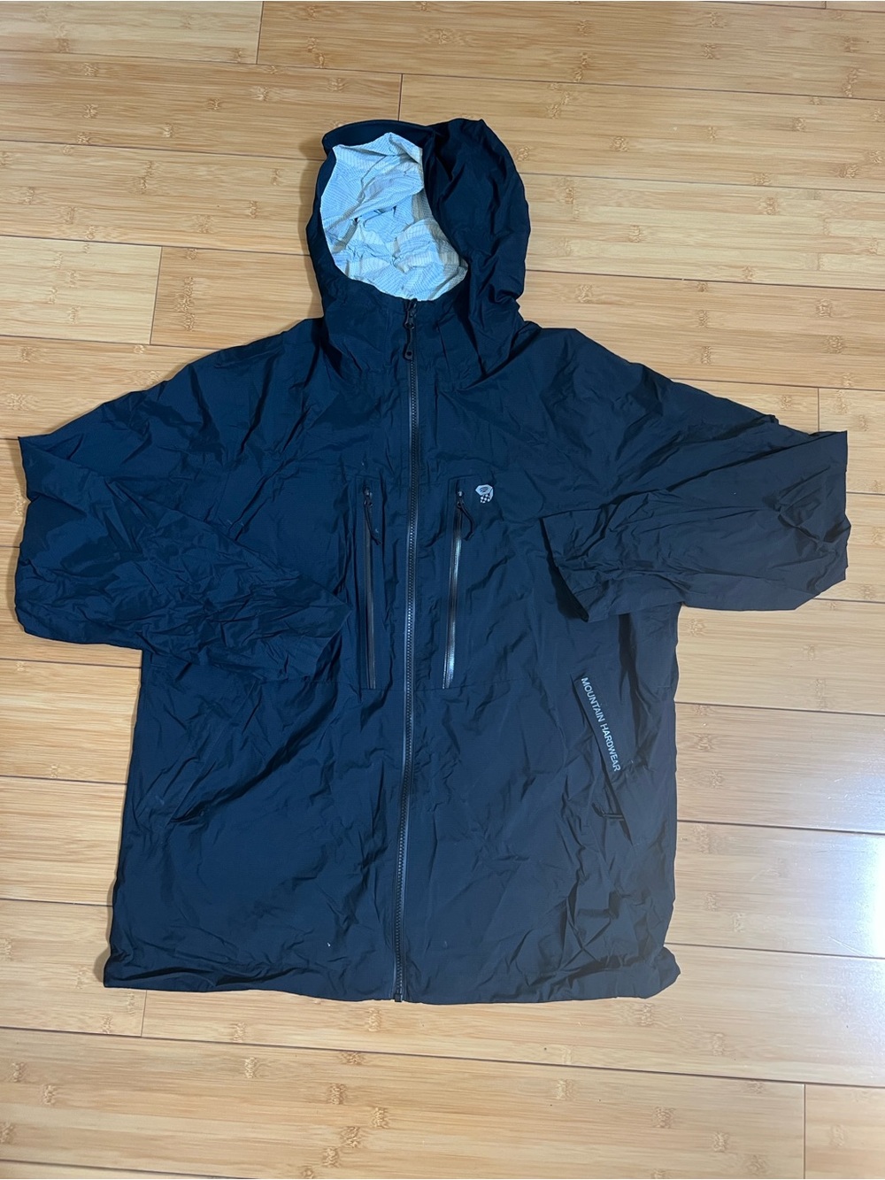Mountain Hardwear Black Hooded Rain Jacket with Chest Zips
